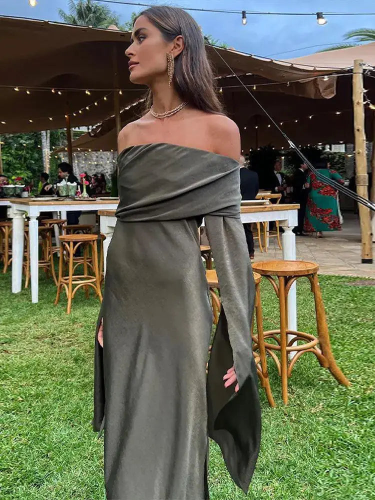 Off Shoulder Midi Dress Sophisticated Partywear For Women