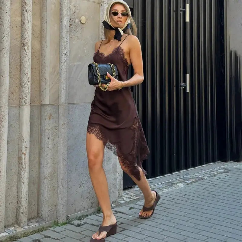 Tornova Lace Mini Spaghetti Strap Dress Women Backless Slit — product view 11