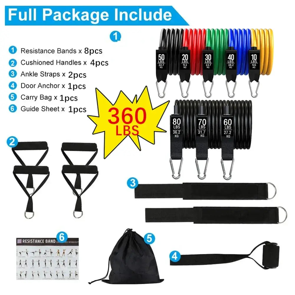 Ultimate 360lbs Resistance Bands Set for Home Gym Use