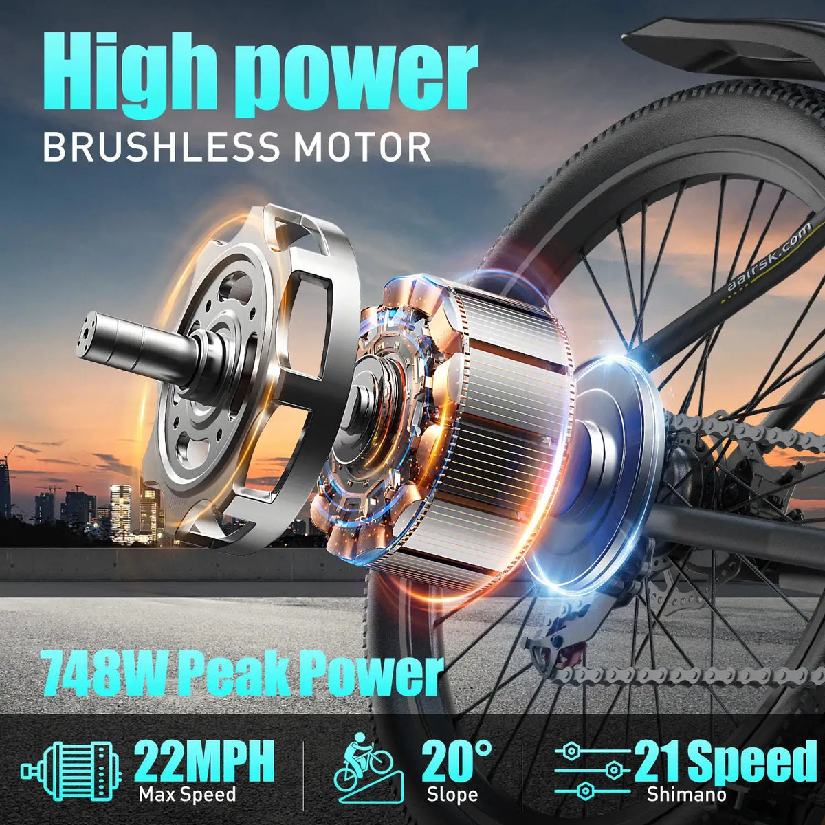 GT300 26 Inch Adults Electric Mountain Bike Ebike, 748W Peak 400W Rated Motor, 22MPH Max Speed, 36V 10Ah Removable Lithium Battery, Shimano 7‑Speed Gears, Lockable Front Shock Absorber Dual Disc Brake for Commuter Off‑Roa