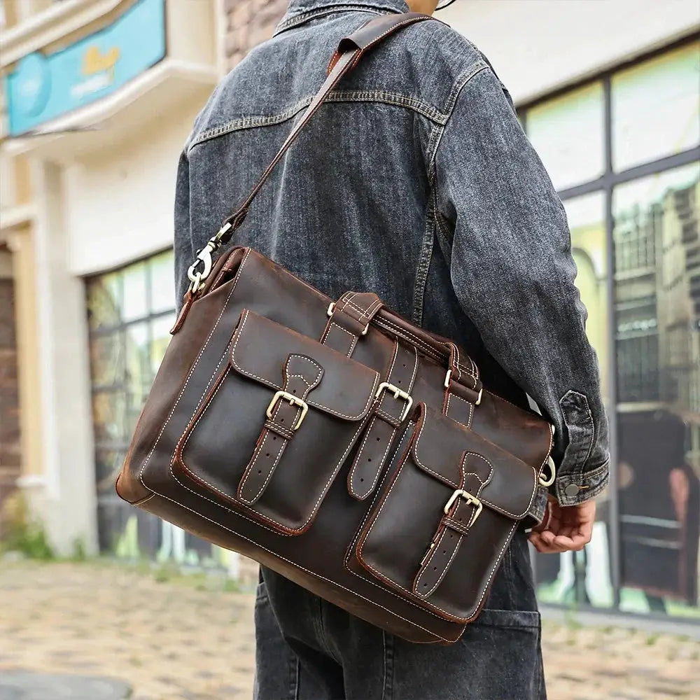 Classic Vintage Leather Briefcase for Men 15 Inch Bag - OurLum.com