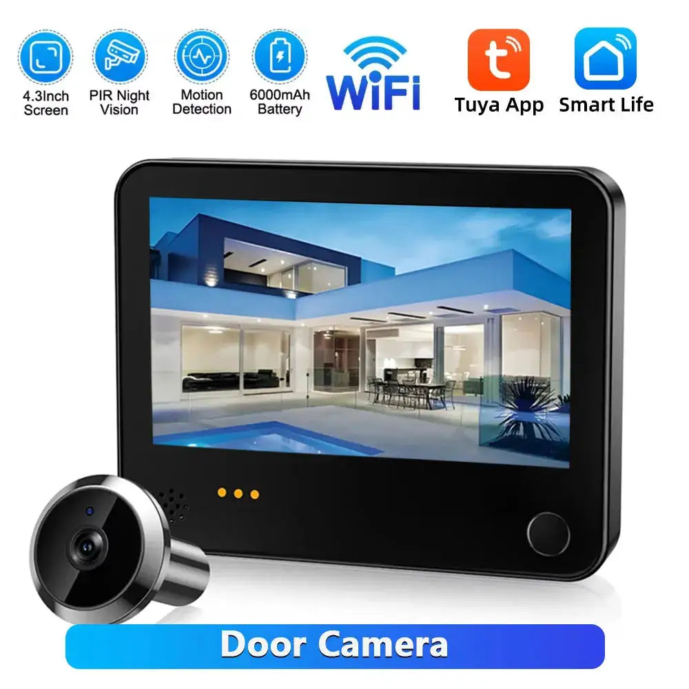 Awapow Tuya Surveillance Door Smart Peephole Camera Visual Intercom Digital Radar Camera Motion Detection Wireless Video Doorbel