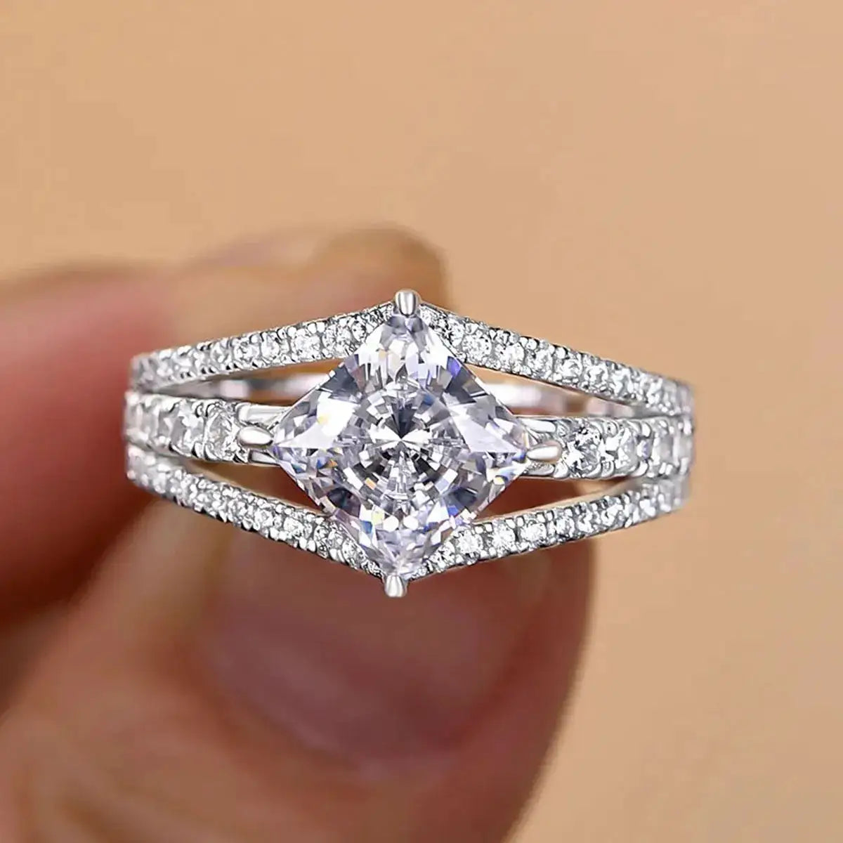 Princess Cut Blue Moissanite Ring — product image 1