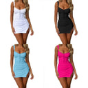 Sexy Women Bodycon Dress Lace-Up Backless V-neck Mini Dress