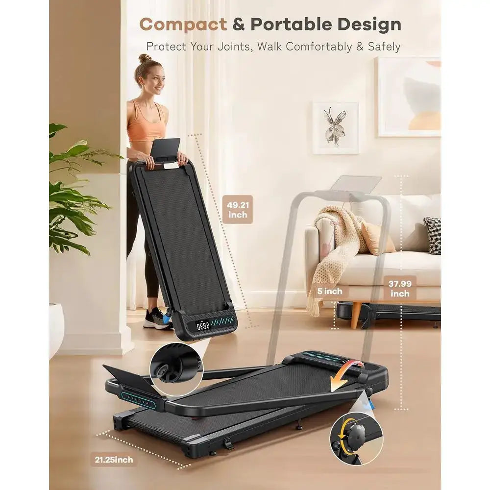 Portable Walking Pad with Handlebar, 320LB Capacity, Home Office Desk Treadmill, Incline Feature, App-Controlled Running Machine