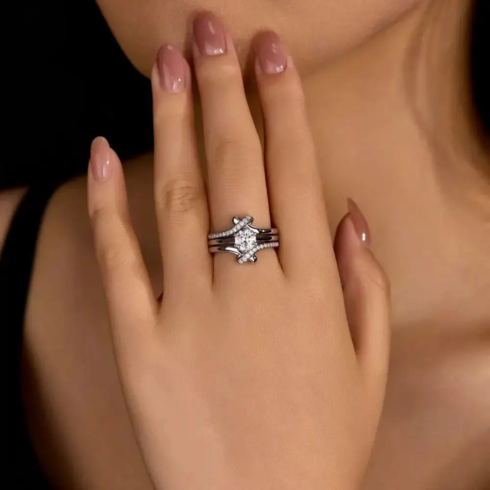 Sterling Silver Moissanite Cross Ring — product image 1