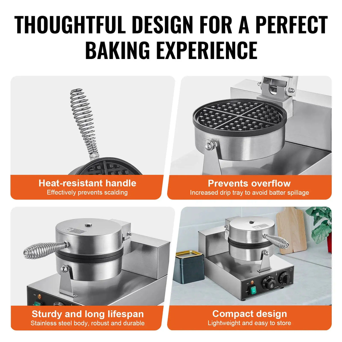 SucceBuy Commercial Waffle Maker Round Waffle Baker Machine — product view 4