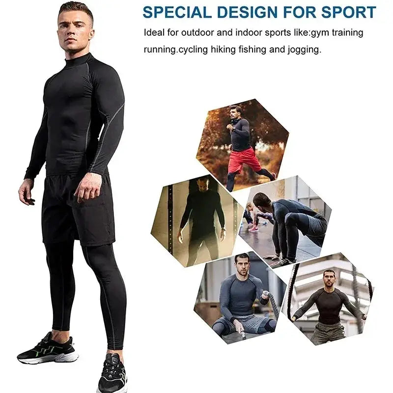 Men Bodybuilding Quick Dry Long Sleeve Compression Shirt