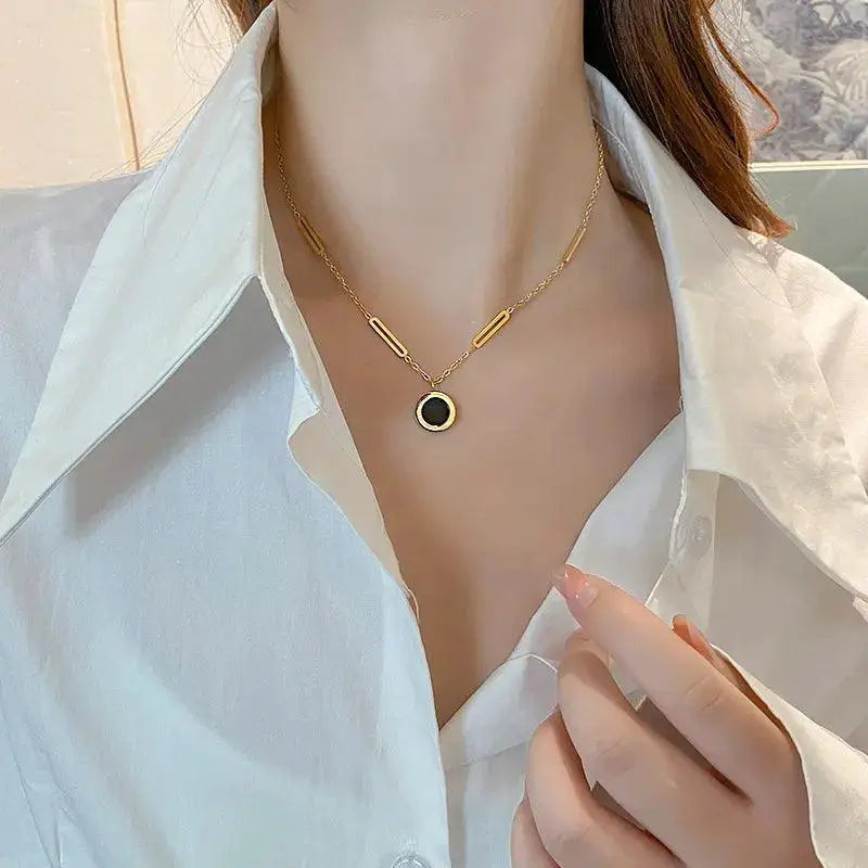 Stylish Stainless Steel Roman Digital Pendant Necklace