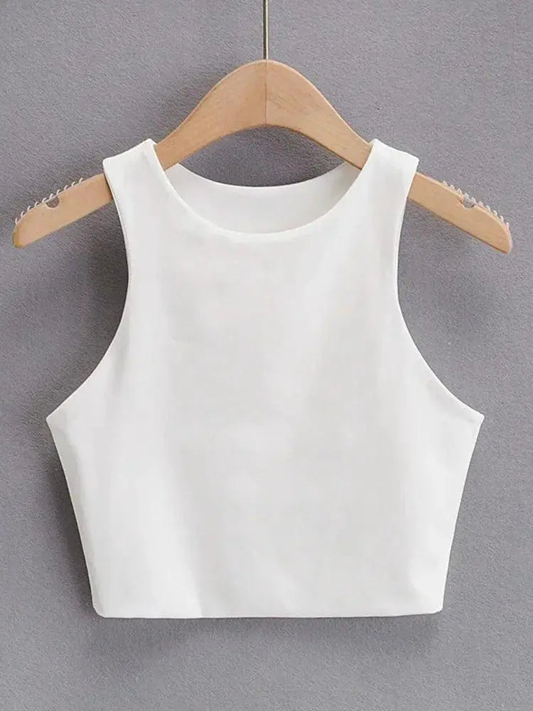 Women's Stylish O Neck Tank Top Double Nylon Sleeveless