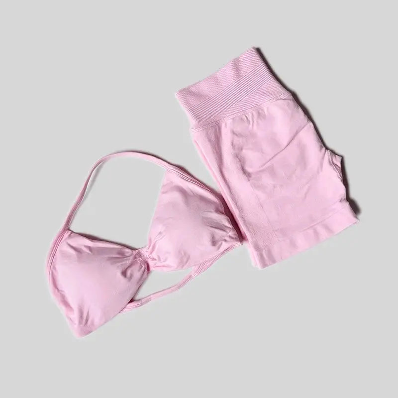 WAREBALL Gym Set Women 2 Piece Sets Halter Neck Tank Tops High Waist Scrunch Seamless Shorts Sport Suit Sportswear Workout Set