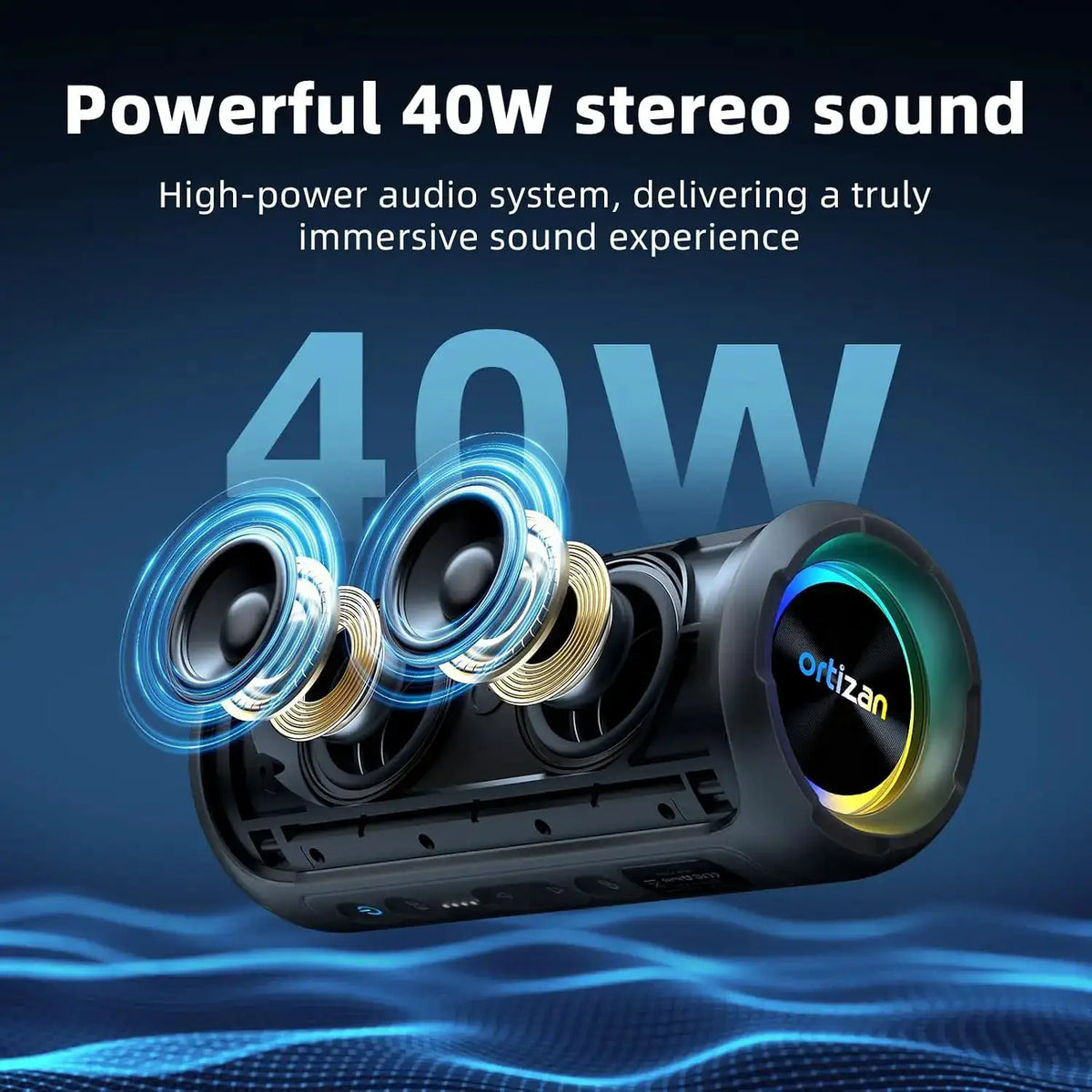 Ortizan Bluetooth Speakers 40W TWS Portable Speaker with Stereo Sound Bass, Bluetooth 5.3 Wireless USB Type C Outdoor, 6600mAh Battery