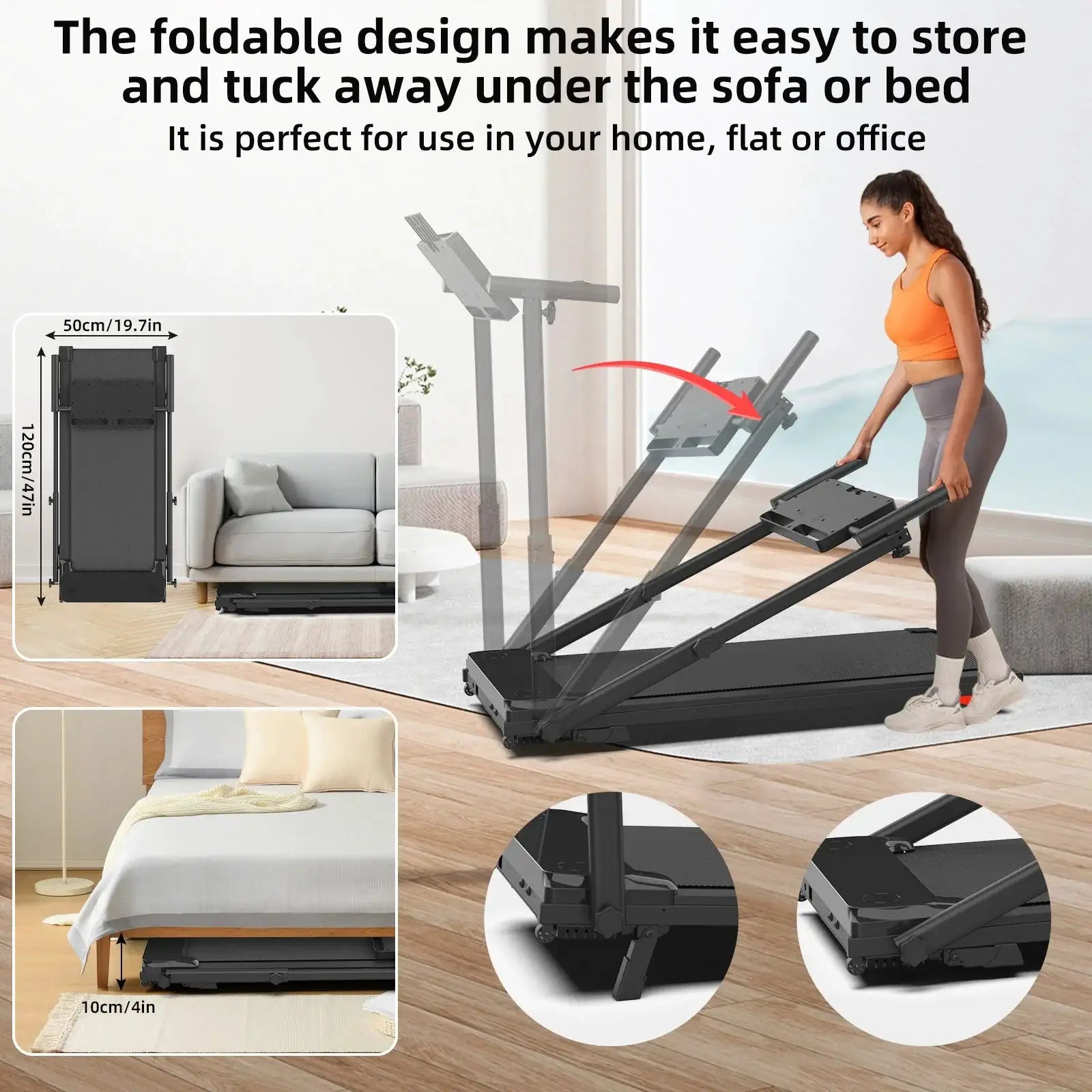 Armrest Telescopic Walking Pad, Under Desk Portable Treadmill with Lights Big LED Display Walking Jogging for Office Home Use
