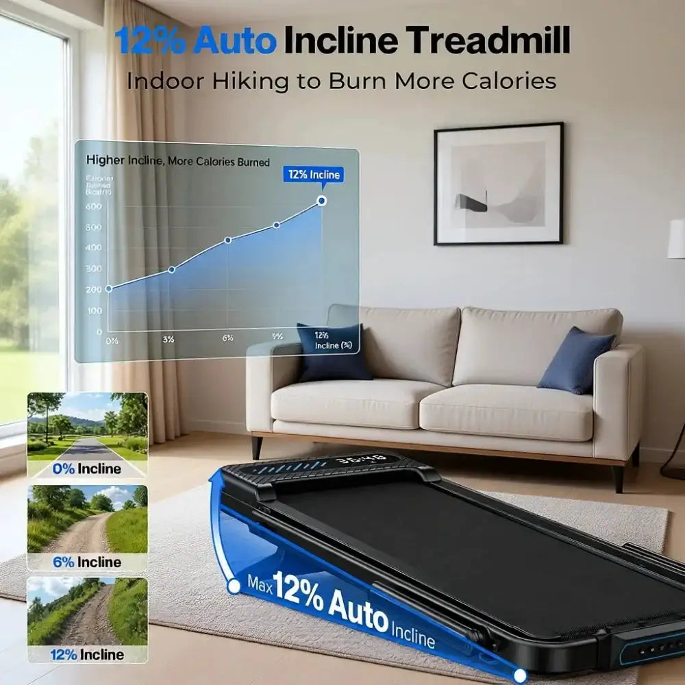 Foldable Walking Pad Treadmill Auto Incline Stable Handlebar Home Office 3.5HP Quiet Under Desk App Wide Belt 375 lbs Capacity