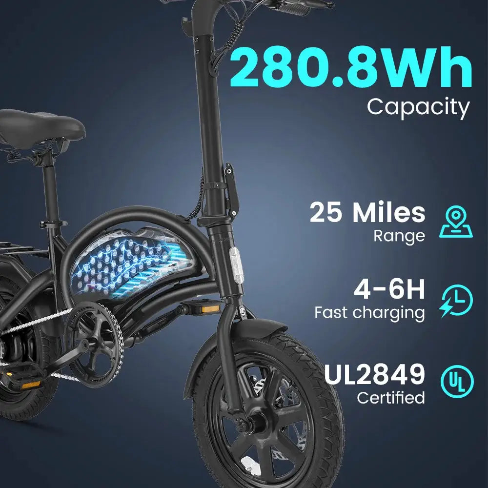 DYU D3F Electric Bike for Adults 14” Folding E-Bike 500W Peak Electric Bicycle 20MPH 36V 7.8AH Battery UL2849 City Commuter Bicycle
