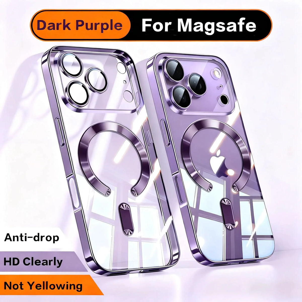 Fashion Orange Magnetic Clear Case For iPhone Air 18 17 16 15 14 13 12 11 Pro Max Plus Wireless Charge Plating Soft Cover