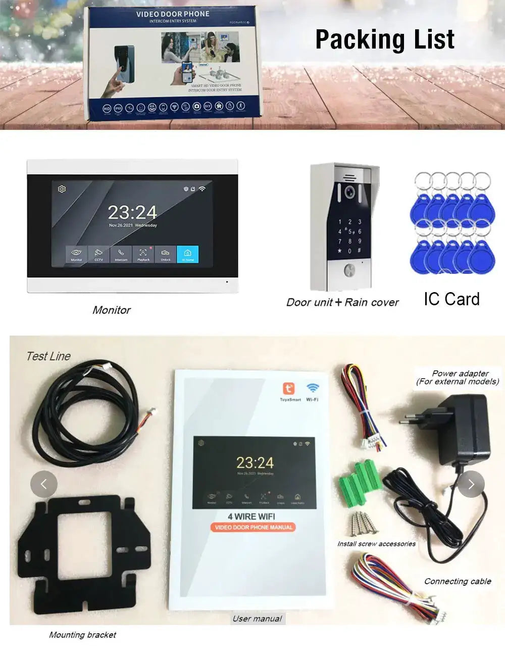 New 5in1 Fingerprint Unlock Tuya Smart 1080P 7inch LCD Wifi Video Intercom System Video Door Phone Camera with Motion Detector