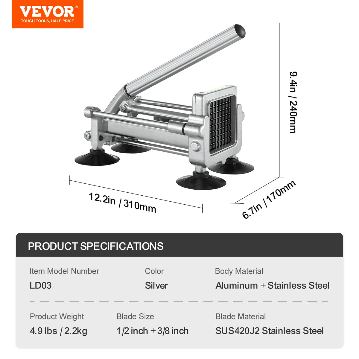 SucceBuy French Fry Cutter Potato Slicer Stainless Steel Blades — product view 12