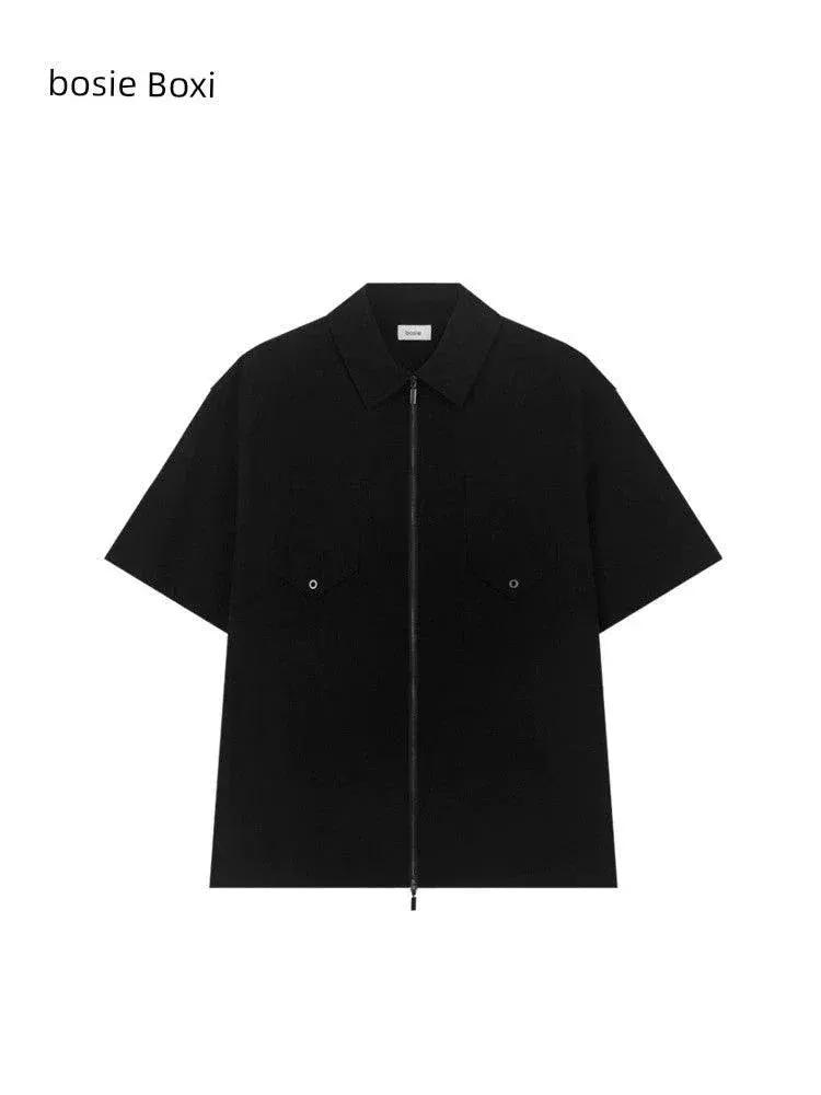 Trendy Bosie Double Zipper Outwear Short Sleeve Summer Shirt
