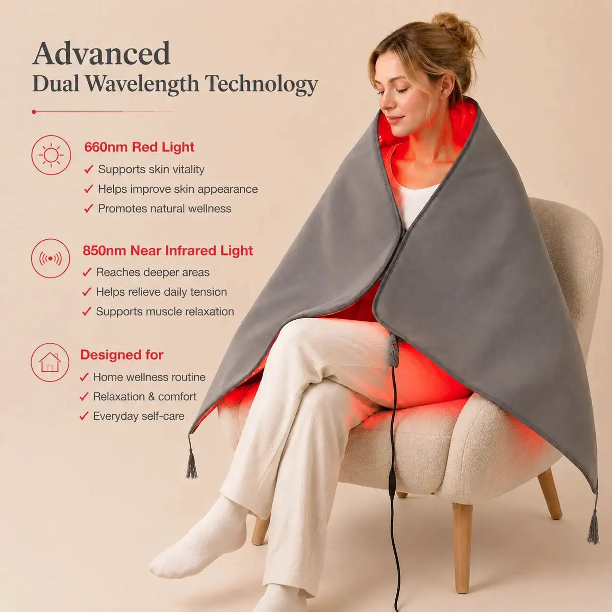 Red Near Infrared Light Therapy Blanket 660nm 850nm Dual Wavelenght LED Pulse Mode Body Skin Care Device Pulse Timer Control Body Care Blanket