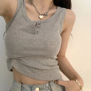 Tank Top for Women Ribbed Button Down Sleeveless Blouse