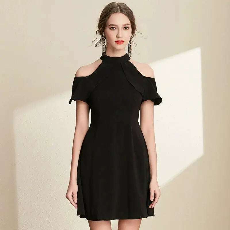 Black A Line Dress With Ruffles For Summer Fashion