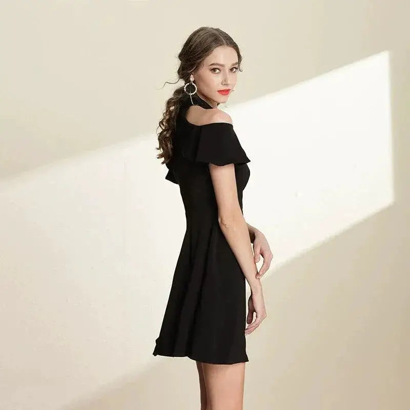 Black A Line Dress With Ruffles For Summer Fashion