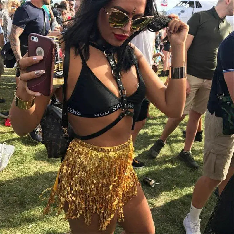 Nightclub Sparkling Sequin Tassel Skirt for Festival Fashion