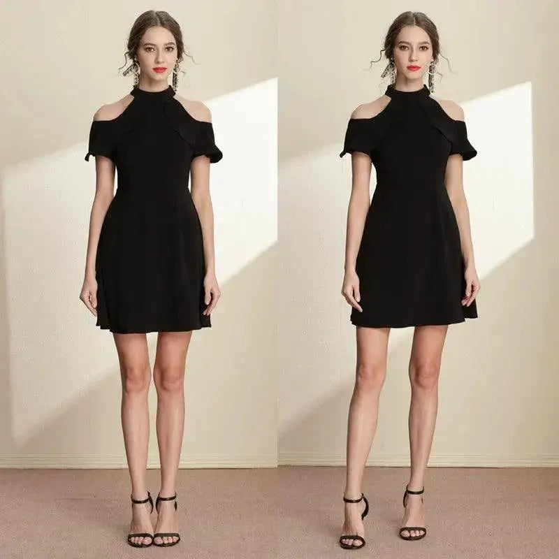 Black A Line Dress With Ruffles For Summer Fashion