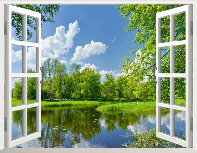 3D Living Room Window Illusion Self Adhesive Wallpaper