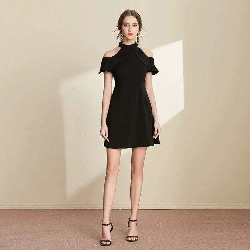 Black A Line Dress With Ruffles For Summer Fashion