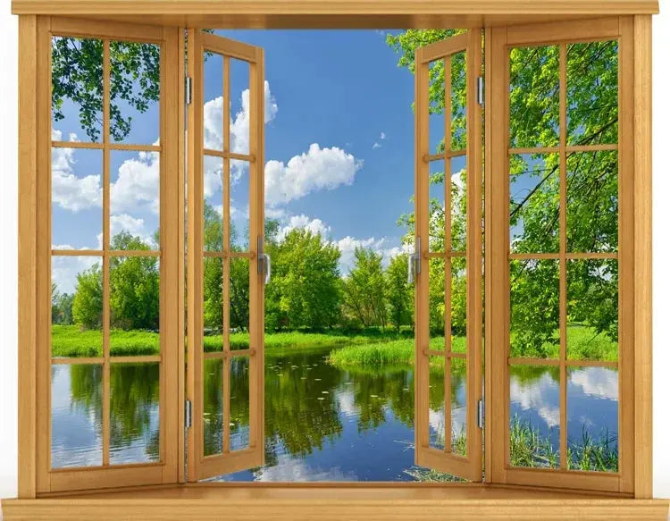 3D Living Room Window Illusion Self Adhesive Wallpaper