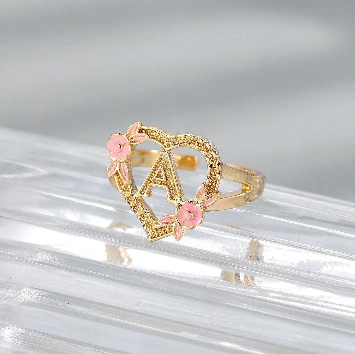 AZ Letter Rings 18K Gold Plated Heart Initial Ring