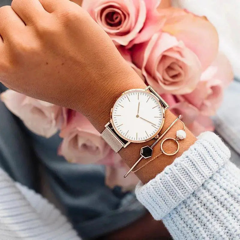 Rose Gold Quartz Steel Watch Luxury Timepiece for Ladies