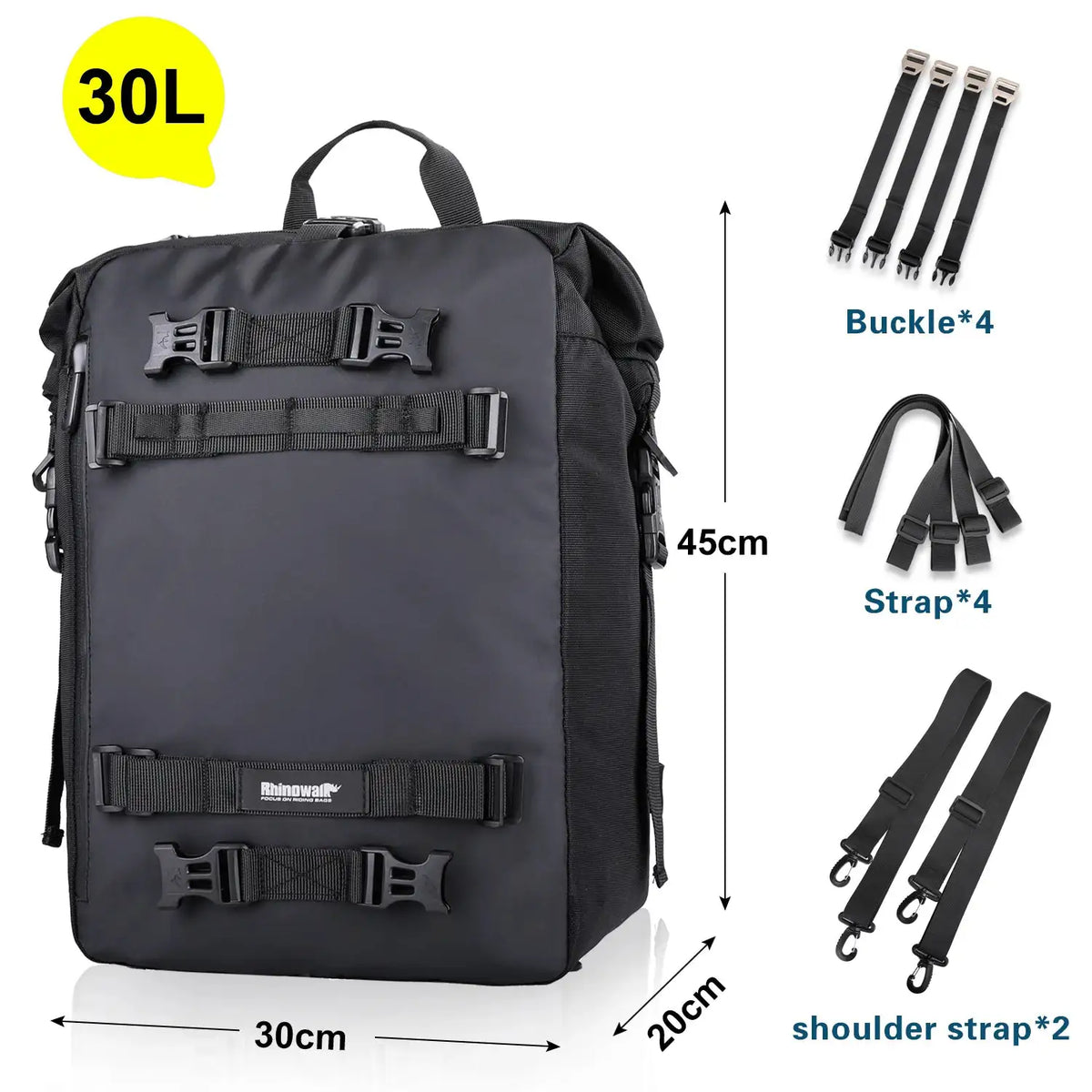 Rhinowalk Motorcycle Back Seat Bag 10/20/30L Waterproof Multifunctional Saddle Side Luggage Bag Cycling Backpack Universal