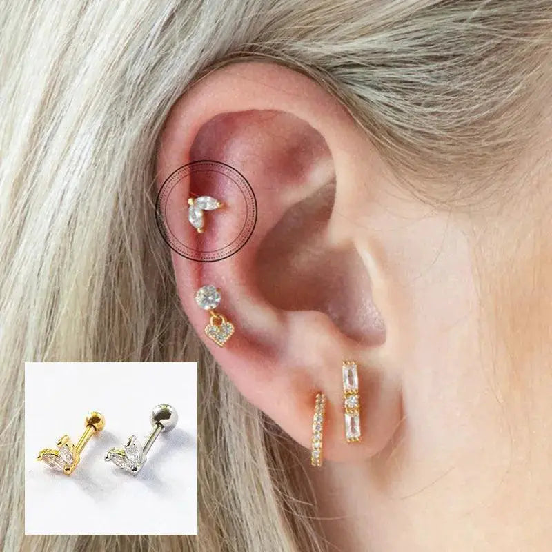 Moon Stud Earring Sterling Silver Jewelry With Zircon Glam