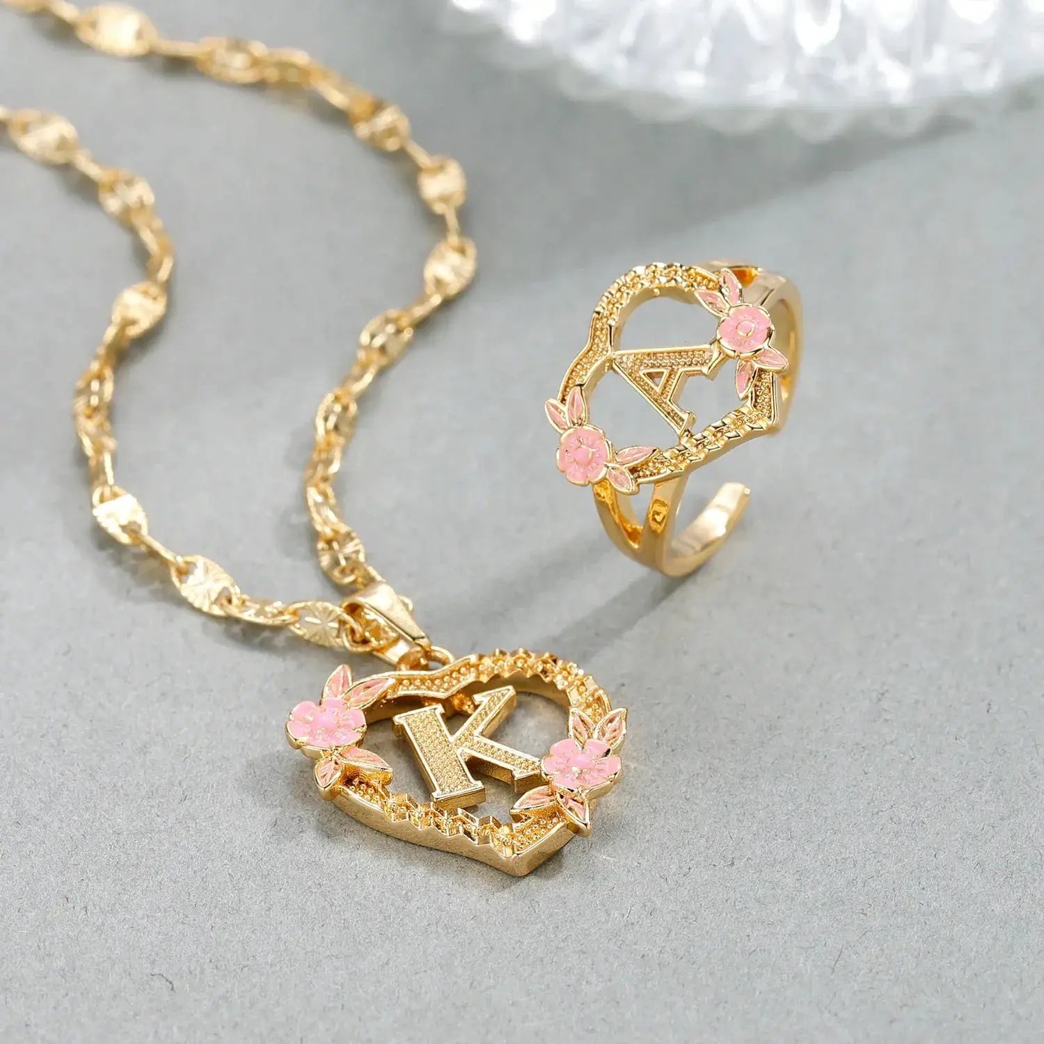 AZ Letter Rings 18K Gold Plated Heart Initial Ring