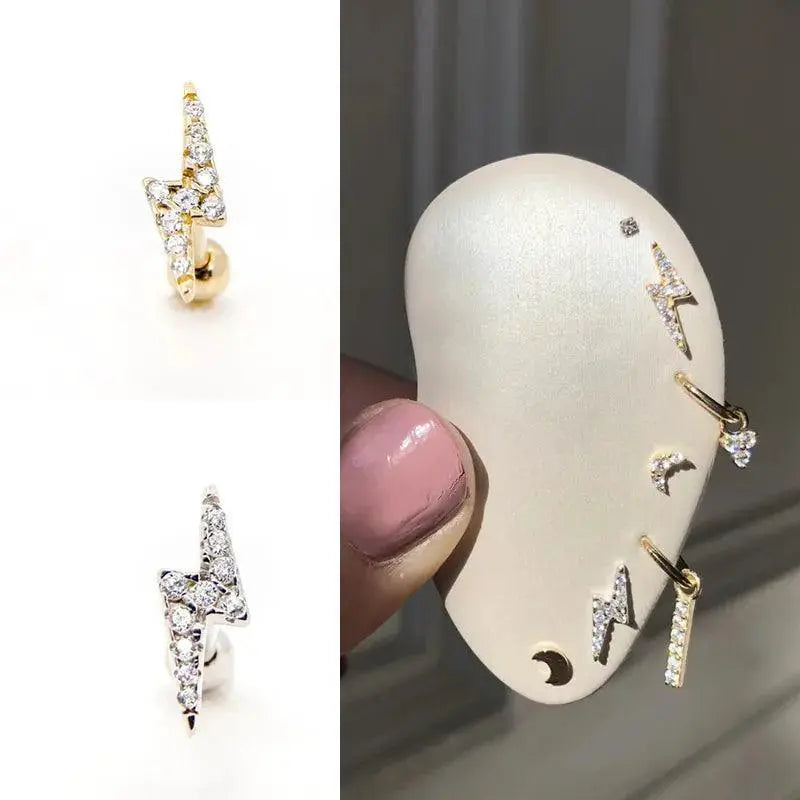 Moon Stud Earring Sterling Silver Jewelry With Zircon Glam