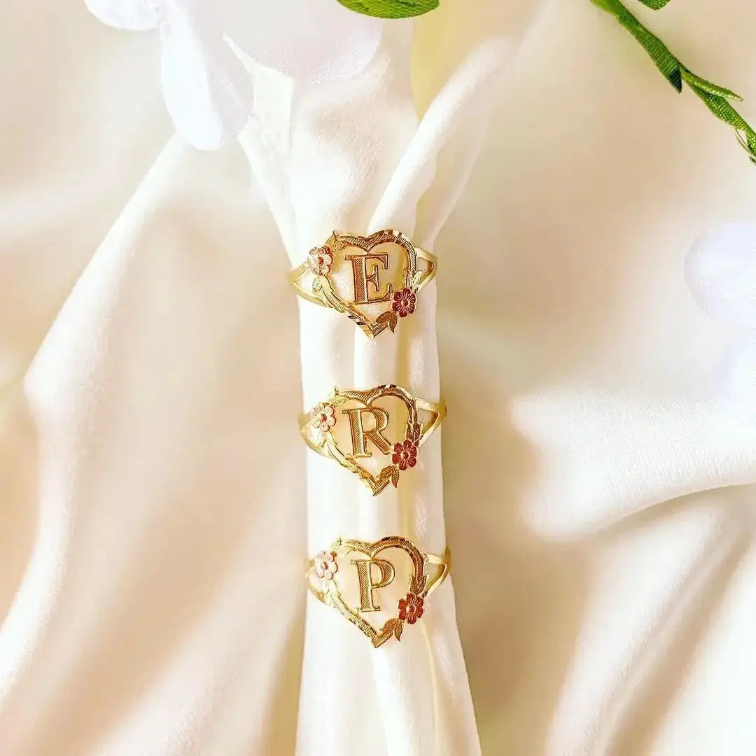 AZ Letter Rings 18K Gold Plated Heart Initial Ring