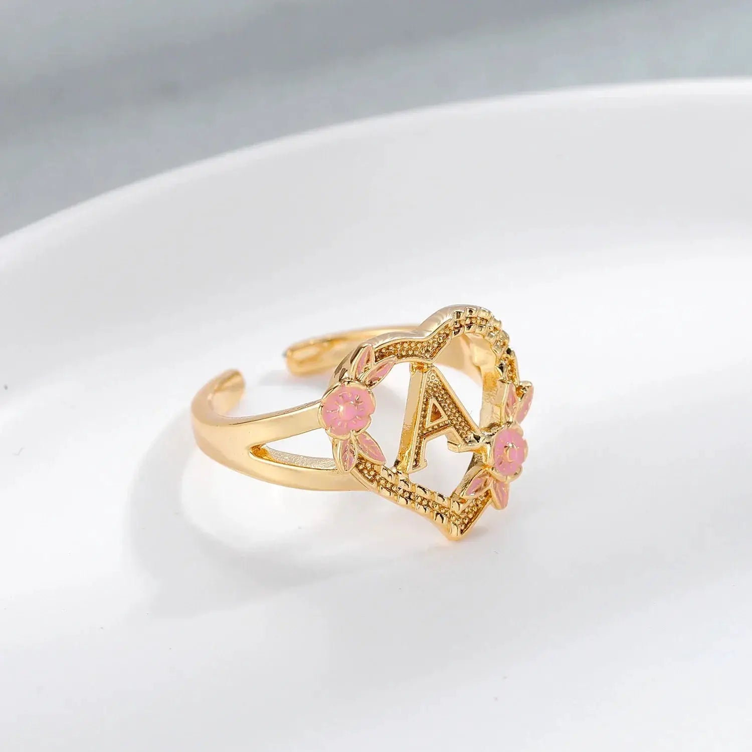 AZ Letter Rings 18K Gold Plated Heart Initial Ring