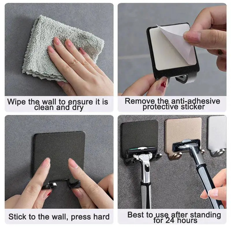 Adhesive Razor Hook Versatile Waterproof Bathroom Storage