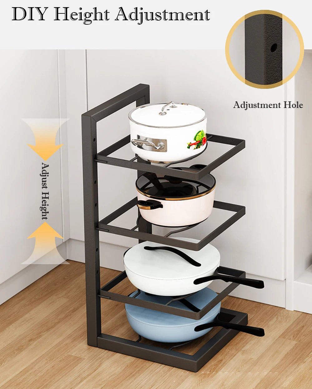 Adjustable Carbon Steel Pot Rack Organizer Multilayer Kitchen Storages Pots Pans