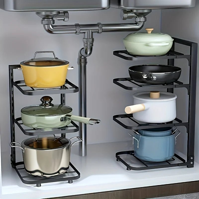 Adjustable Carbon Steel Pot Rack Organizer Multilayer Kitchen Storages Pots Pans