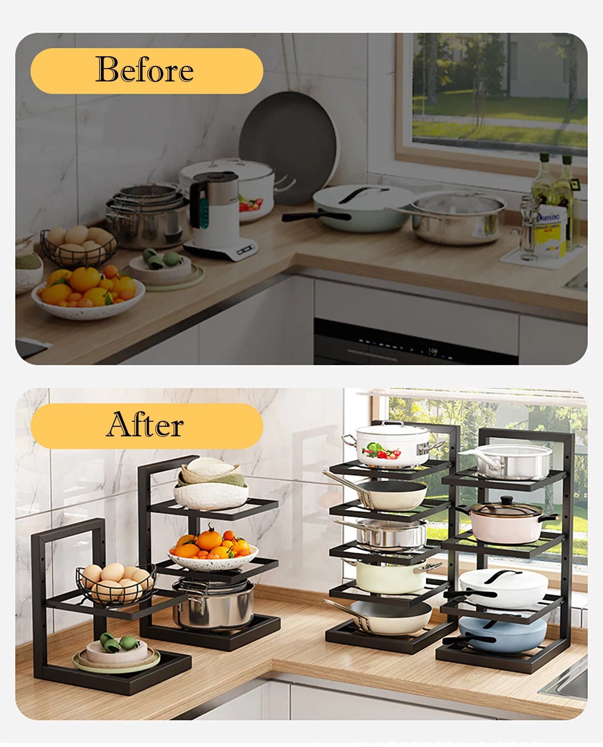 Adjustable Carbon Steel Pot Rack Organizer Multilayer Kitchen Storages Pots Pans