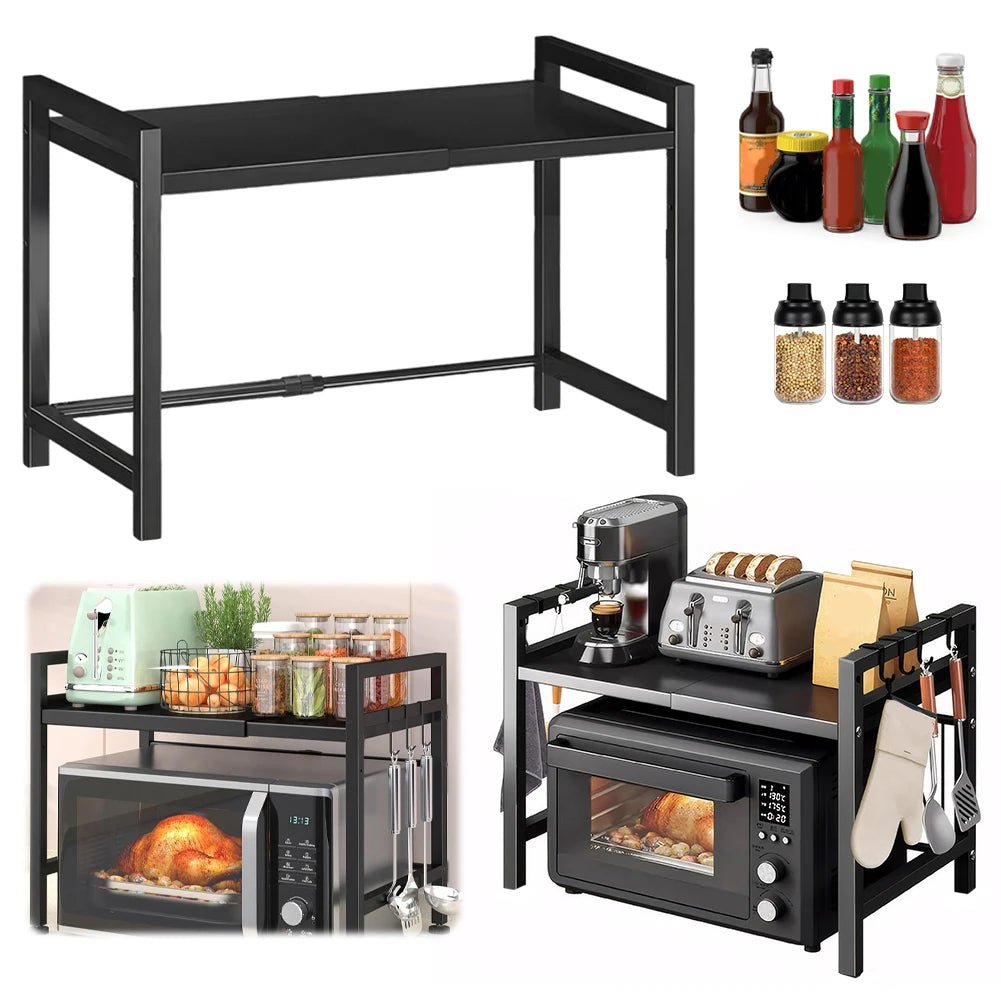 Adjustable Microwave Oven Rack With Cutting Board Stand For Kitchen Storage Plus
