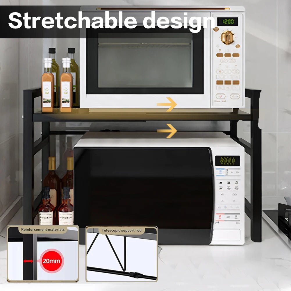 Adjustable Microwave Oven Rack With Cutting Board Stand For Kitchen Storage Plus