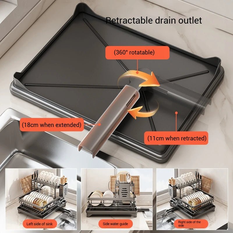 Adjustable Steel Dish Drying Rack 2 Tier Plate Organizer For Kitchen Utensils