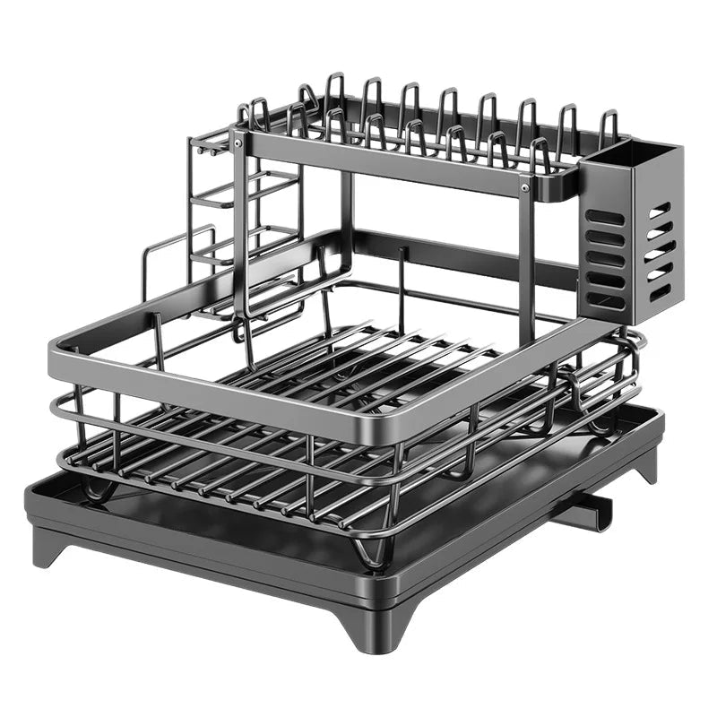 Adjustable Steel Dish Drying Rack 2 Tier Plate Organizer For Kitchen Utensils