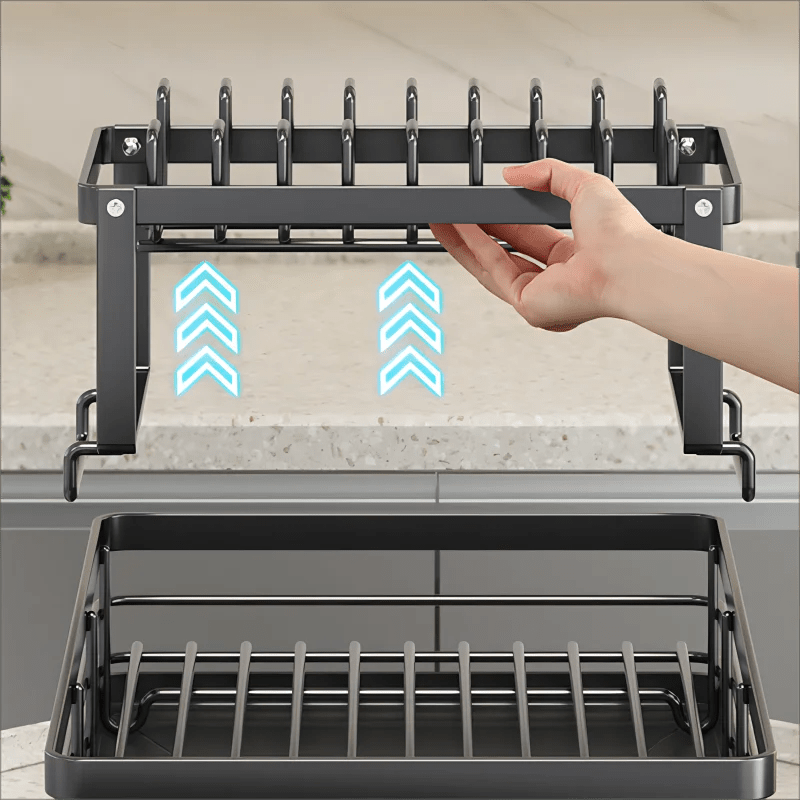 Adjustable Steel Dish Drying Rack 2 Tier Plate Organizer For Kitchen Utensils