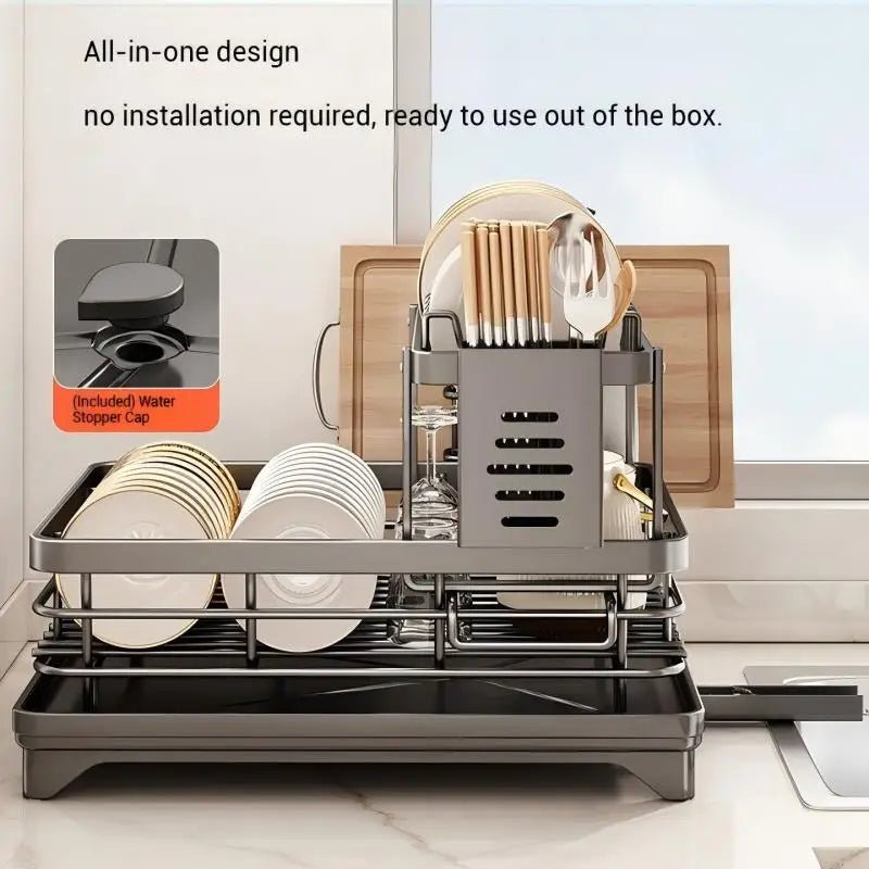 Adjustable Steel Dish Drying Rack 2 Tier Plate Organizer For Kitchen Utensils